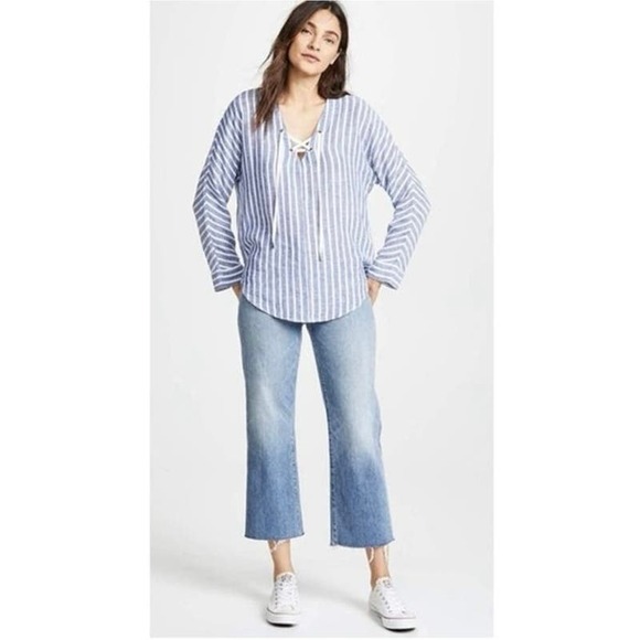 Rails Lily striped top tie front linen small S long sleeve - Picture 12 of 14